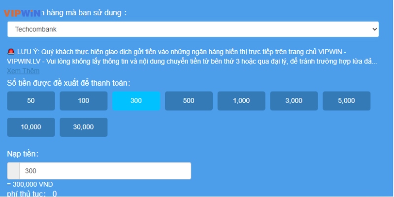 Chọn tài khoản nạp tiền của nhà cái