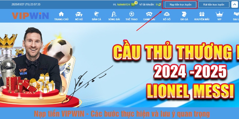 Chọn mục Nạp tiền trực tuyến